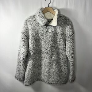 Boutique Sweater Women Size Medium Gray Sherpa‎ Fleece Quarter Zip Pullover